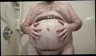 Video 1566411173: amateur solo guy, amateur solo male, male belly inflation, shower inflation, fat inflation, belt amateur