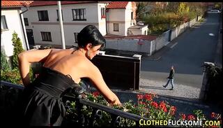 Watch the video about Glam clothed babe cummed