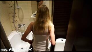 Watch the video about Crushing on my girlfriend's big titties and shaved pussy while she washes up in the bathtub