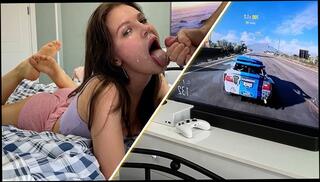Watch the video about She was just playing xbox and suddenly got a deep slobbery throat fuck