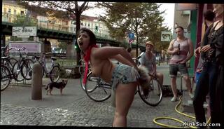 Video 775500104: whipped butt plugged, slave butt plug, slave whipped fucked, butt plugged babe, big tits butt plug, busty babe butt, public butt plug, busty european babe, dark haired slave, slave disgraced, public street fuck