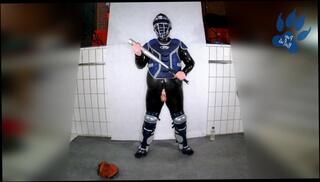 Watch the video about Rubber Catcher Pup having fun with baseball bat