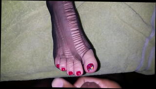 Video 1053153695: toes feet cumshot, creamy feet, stocking feet