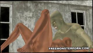 Watch the video about Busty 3D Brunette Sucks a Zombie Cock