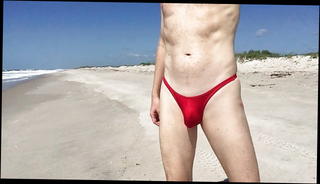 Video 1566820181: red bikini, gay beach, american gay, gay outdoor, gay hd