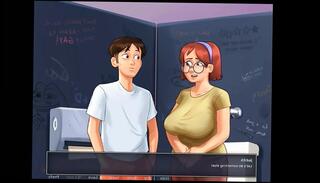 Watch the video about Summertime Saga Part 13 - He Cums All over His Girlfriend's Massive Boobs