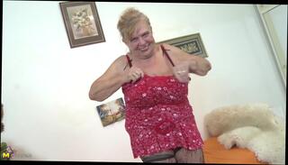 Watch the video about Very old granny with big tits and hairy pussy