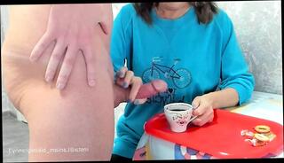 Watch the video about Stepmom drinks coffee with stepson's sperm massive cumshot taboo fetish