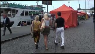 Watch the video about Scandi teen anal threesome in public