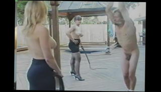 Video 899581401: breast whipping, whipped naked, tied whipped, two whips, whipping man, pantyhose tied, topless naked, naked straight man, bare breasts