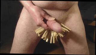 Video 307712501: pegged balls, pegging cumshot, pegging cum, clothes pegs, balls wanks cums, naked wank cum, gay masturbation cumshot, amateur cumshot masturbation, gay man wanking, one ball