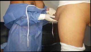 Watch the video about Lucky guy gets his cock stroked by a horny nurse