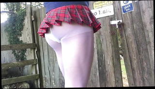 Video 1225955001: schoolgirl pantyhose, gay pantyhose, white hose, schoolgirl public, hose outdoors