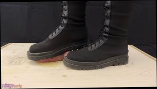 Watch the video about Aggressive Combat Bootjob in Knee High Boots - CBT, Trampling, Crushing, Femdom, Shoejob