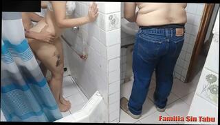 Watch the video about Perverted stepmom her stepson in the bathroom when her husband almost caught them