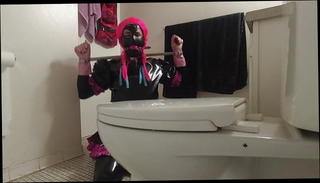 Video 1558609601: sissy maid cleaning, gay man sissy, sissy toilet, dildo belt, large dildo, gagging, cuffed