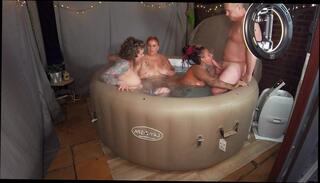 Watch the video about Hot tub Fun with 3 MIlfs and a DILF