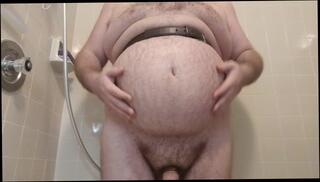 Video 1567120253: amateur solo guy, amateur solo male, male belly inflation, fat inflation, shower inflation, belt amateur
