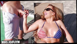 Watch the video about Busty Bikini MILF Gets Served a Dick On a Bun at July 4 BBQ