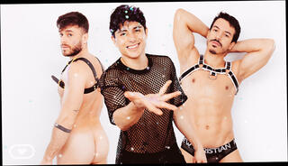 Video 1595946204: threesome blowjob, handsome stud, brazilian threesome, brunette threesome, bearded hunk, horny latino, horny time