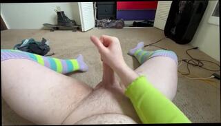 Video 1594762173: feet massage, solo massage, solo amateur trans, solo amateur cumshot, feet socks, thigh high socks