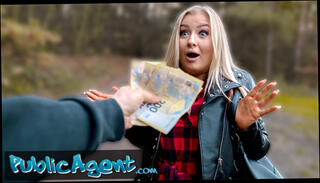 Watch the video about Public Agent &ndash; Beautiful Busty Blonde takes her clothes off in the woods before fucking