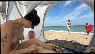 Video 1638556015: woman sex toy, sex toy cumshot, public beach cum