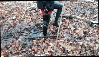 Video 1571181121: red catsuit, thigh high boots, gay boots