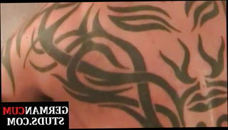 Watch the video about Athletic German creampied during bareback duo