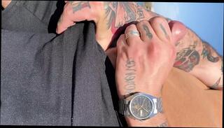 Video 1598257741: tattoo handjob, outdoor handjob, man handjob, straight