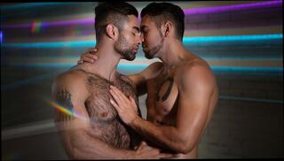 Video 1575856764: bareback sex cumshot, gay bareback cumshot, barebacks pierced, kissing passionately, cock