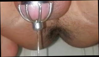 Video 1435516601: cage plug, plug piss, gay man pissing, pissing precum