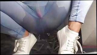 Video 1538584001: pissing peeing fetish, pee squirt wet, leggins squirt, pee straight