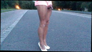 Video 1226368701: gay pantyhose, tan pantyhose pink, tan pantyhose white, shorts pantyhose, pantyhose white shoes, public pantyhose