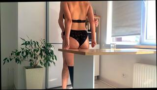 Watch the video about The short-haired blonde did not expect to have breakfast with a big dick