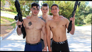 Video 1264189504: gay threesome bareback sex, gay bareback hunk, military hunk bareback, couple helps