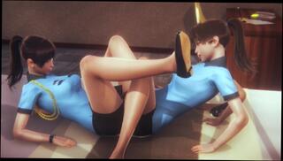 Watch the video about Two Security Lesbian Scissoring at Rest Room