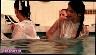 Video 342555715: three lesbians play, three hot lesbians, weird threesome, lesbian pool, wet threesome