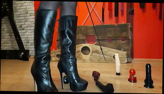 Watch the video about Boot fetish. Dildo Trampling.